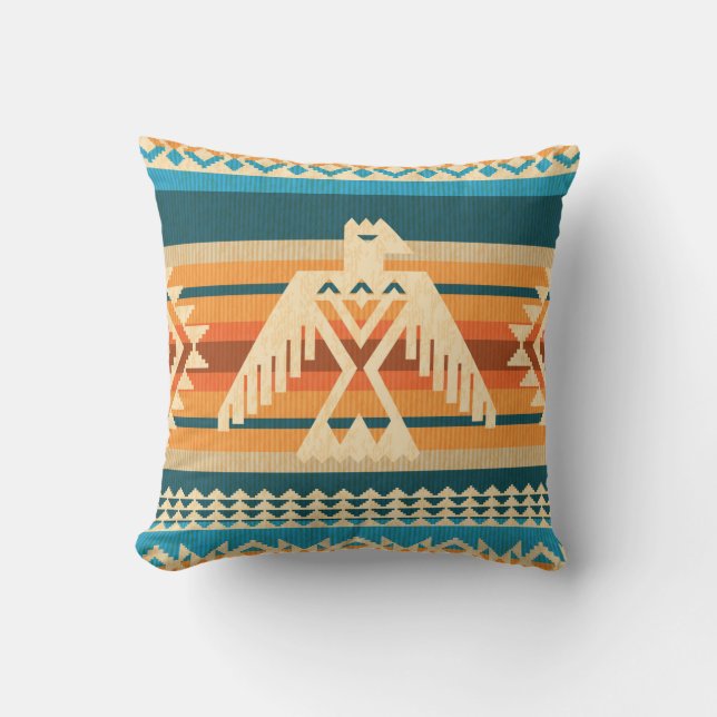 Navajo style abstract seamless pattern with eagle  cushion (Front)