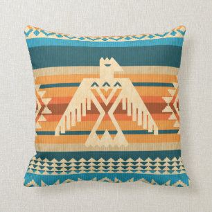 Navajo style abstract seamless pattern with eagle cushion