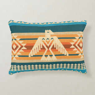 Navajo style abstract seamless pattern with eagle decorative cushion