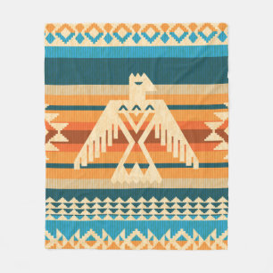 Navajo style abstract seamless pattern with eagle  fleece blanket