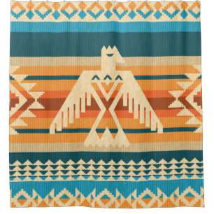Navajo style abstract seamless pattern with eagle shower curtain