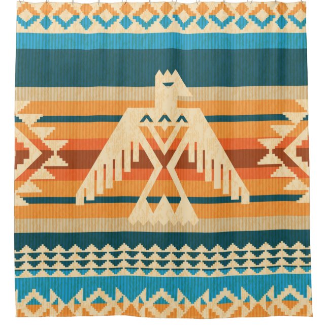 Navajo style abstract seamless pattern with eagle  shower curtain (Front)
