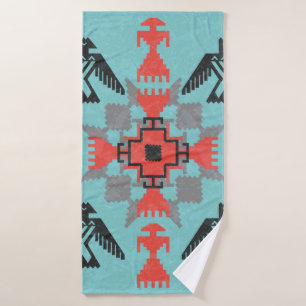Navajo style ethnic ornament with birds and abstra bath towel