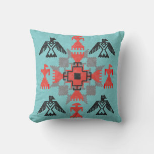 Navajo style ethnic ornament with birds and abstra cushion