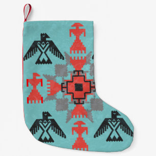 Navajo style ethnic ornament with birds and abstra small christmas stocking