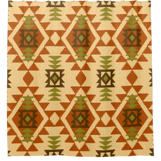 Navajo style ethnic tribal geometric seamless Vint Shower Curtain (Front)