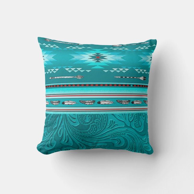 Navajo Tribal Turquoise Faux Leather Tool Cushion (Front)