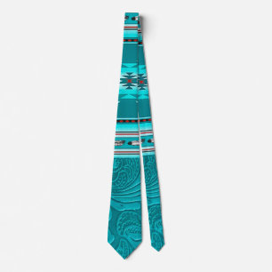 Navajo Tribal Turquoise Faux Leather Tool Tie