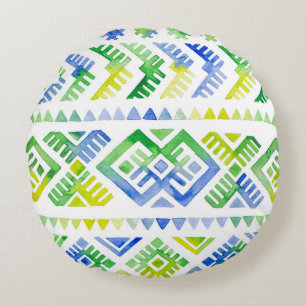 Navajo Tribute: Watercolor Tribal Majesty Round Cushion