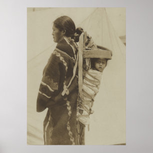 Navajo Woman carrying her child in a cradleboard Poster