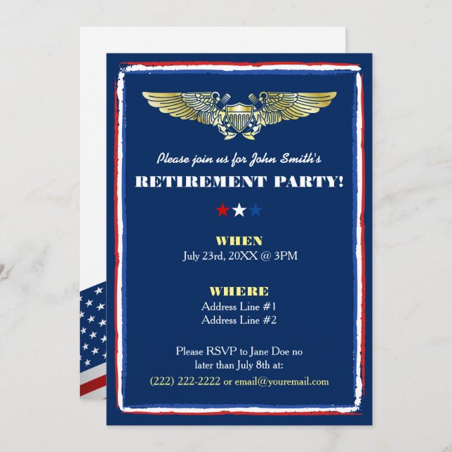Naval Air Force Retirement Party Invitations (Front/Back)