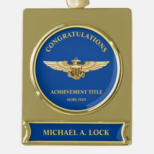 Naval Aviator / Wings of Gold Custom Gold Plated Banner Ornament (Front)