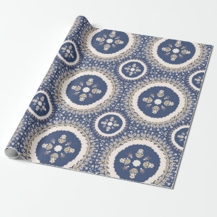 Naval Blue Elegant Ornamental Floral Wrapping Paper