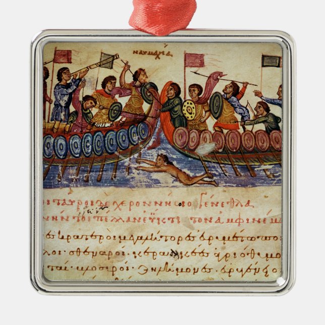 Naval Combat between two Ships Metal Tree Decoration (Front)