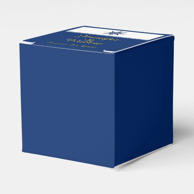 Naval Compass Rose in Navy and Yellow Wedding Favour Box (Front Side)