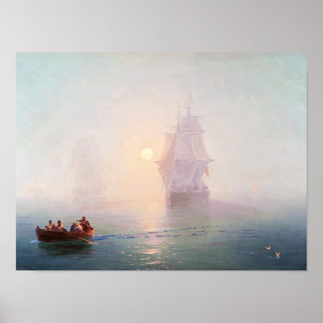 Naval Ship Ivan Aivazovsky seascape waterscape sea Poster (Front)