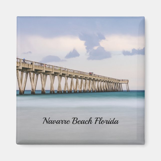 Navarre Beach Fishing Pier Square Magnet (Front)