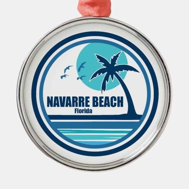 Navarre Beach Florida Palm Tree Birds Metal Ornament (Front)