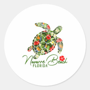 Navarre Beach Florida Sea Turtle Tropical Hibiscus Classic Round Sticker