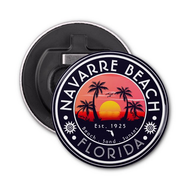 Navarre Beach Florida Sunset Beach Palm Tree 80s Bottle Opener (Front)