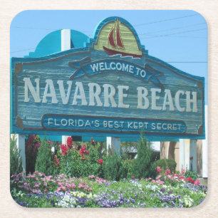Navarre Beach, Florida, Welcome Sign Square Paper Coaster