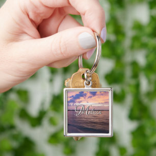 Navarre Beach Magic Hour Purple Sunset Keychain