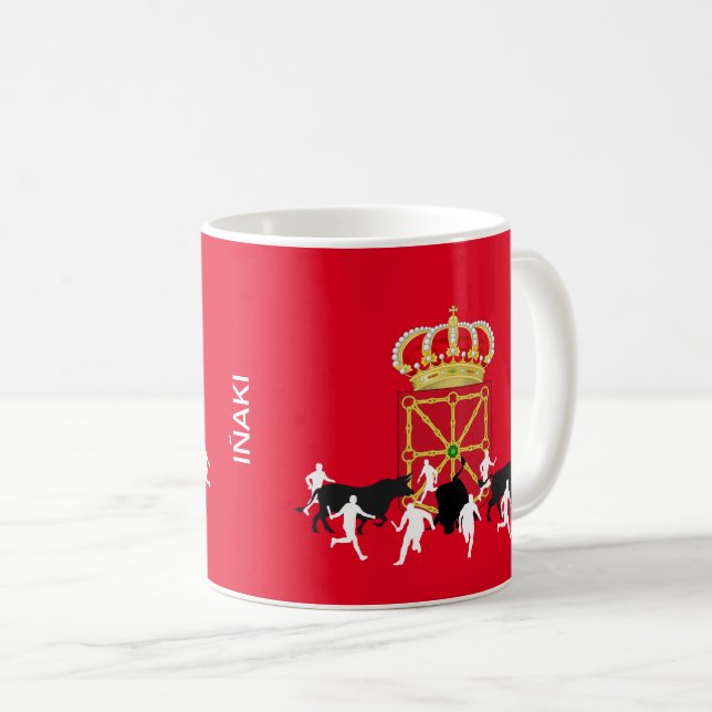 Navarre Flag and San Fermin, Pamplona design, Coffee Mug (Front Right)