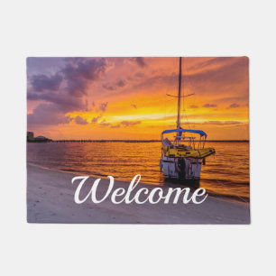 Navarre Florida Fire Sunset Welcome Doormat