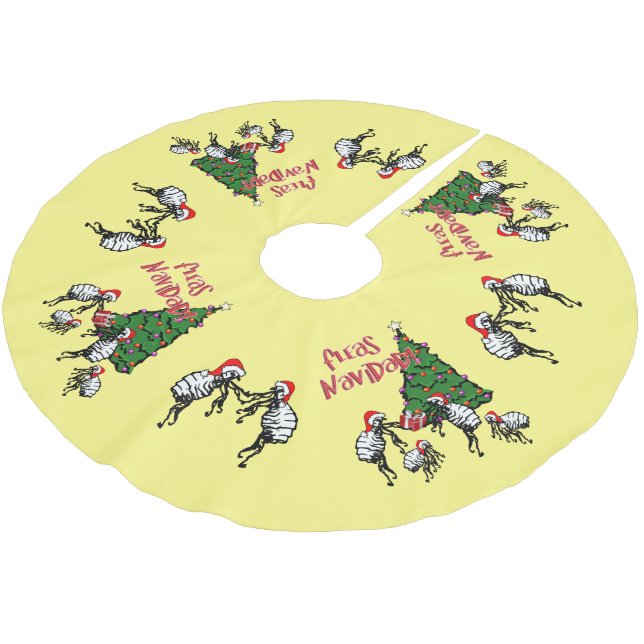 Navidad Dancing Fleas Christmas Brushed Polyester Tree Skirt (Angled)