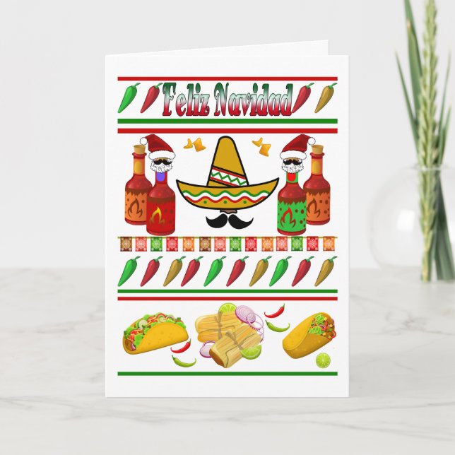 Navidad Ugly Sweater Pattern Christmas  Card (Front)