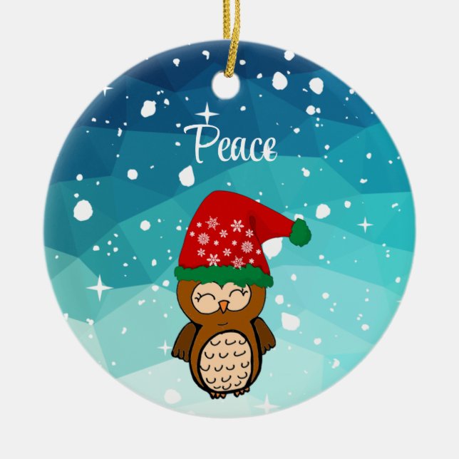 Navidades Kawaii Owl Happiness Ceramic Ornament (Front)