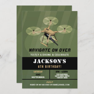 Navigate Drone Army Birthday Camouflage Invitation