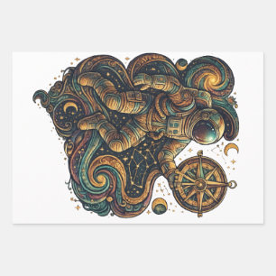 Navigate the Stars – Inspirational Cosmic  Wrapping Paper Sheet