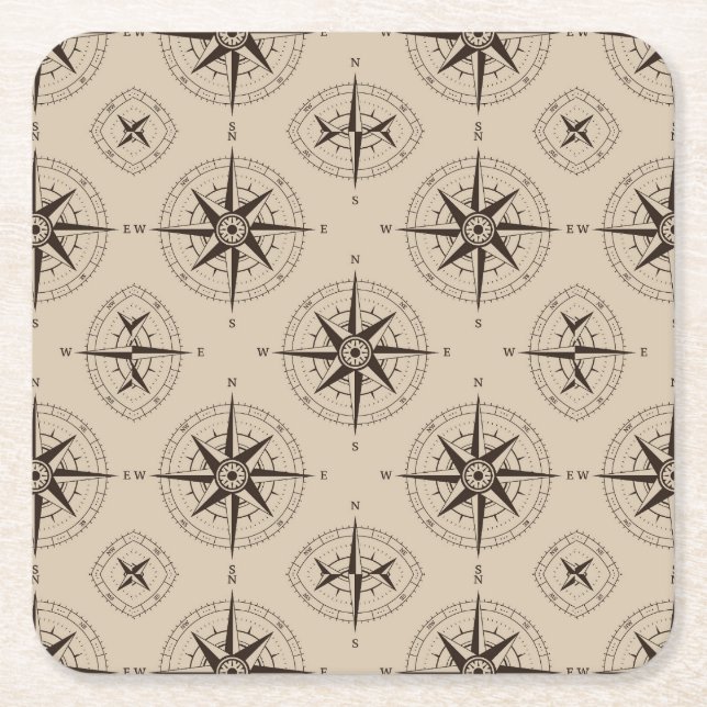 Navigation Compass Pattern Square Paper Coaster (Front)