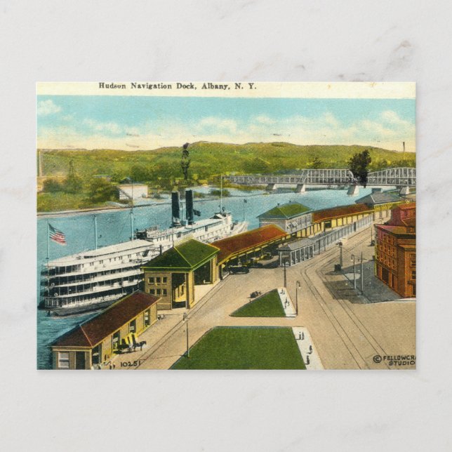 Navigation Dock, Albany NY 1924 vintage Postcard (Front)