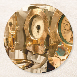 Navigational Gauges And Instruments On Submarine Round Paper Coaster