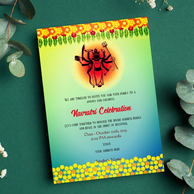 Navratri Durga Puja Celebration Floral Invitation (Creator Uploaded)