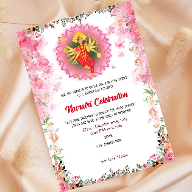 Navratri Durga Puja Celebration Floral Invitation (Creator Uploaded)