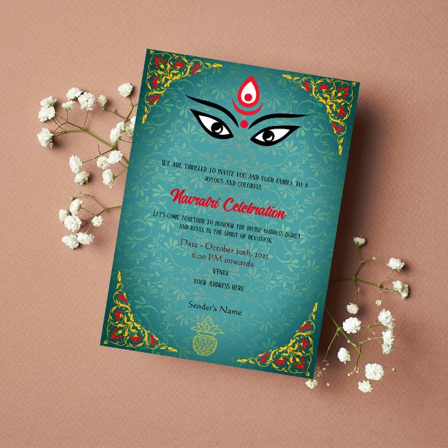Navratri Durga Puja Celebration Golden Elements Invitation (Creator Uploaded)