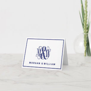 Navy 3 Initial Vine Script Monogram B&G DIY BG Note Card