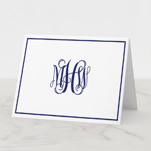 Navy 3 Initial Vine Script Monogram DIY BG Note Card