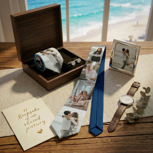 Navy 5-Photo Collage Custom Family Father's day Tie