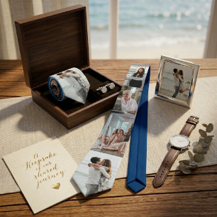 Navy  5-Photo Collage Custom Family   Father's day Tie