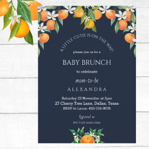 Navy A Litte Cutie Orange Citrus Baby Brunch  Invitation