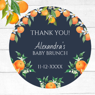 Navy A Little Cutie Citrus Baby Brunch Thank You Classic Round Sticker