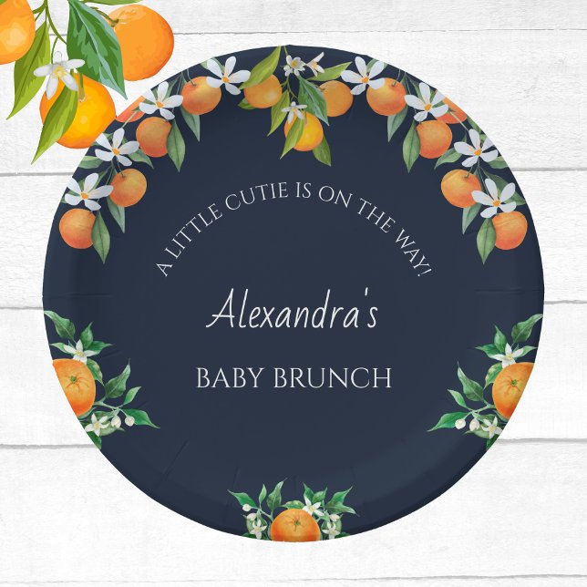 Navy A Little Cutie Orange Citrus Baby Brunch  Paper Plate (Creator Uploaded)
