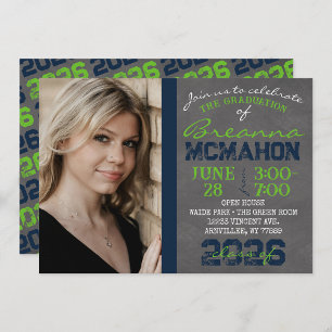 Navy & Action Green Chalkboard Graduation Invitation