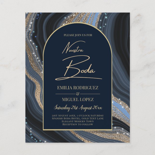 Navy Agate Gold Nuestra Boda Spanish Weddingn Flyer (Front)