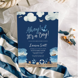 Navy Ahoys it's a Boy Baby Shower Invitation