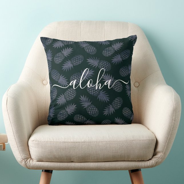 Navy Aloha Script Pineapple Pattern Tropical Bold Cushion (Creator Uploaded)
